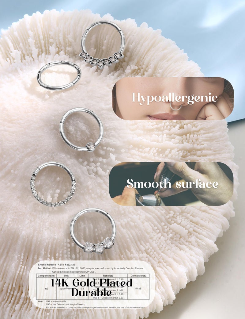 Drperfect 16G Septum Clicker Rings Stainless Steel Nose Rings Hoop for Women CZ Cartilage Helix Tragus Daith Earrings Nose Ring Hoop Hinged Segment Lip Piercing Jewelry 10MM Silver - Image 5