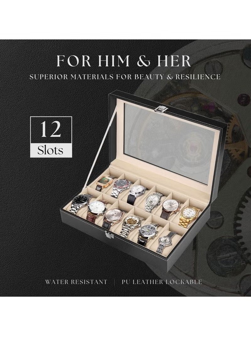 PU Leather 12-digit Watch Storage Box Jewelry Box Ring Storage Display Packaging Box - Image 1