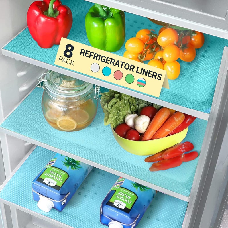 Refrigerator Liners for Shelves 8 Pack by Lindas Essentials  NonAdhesive Shelf or Drawer Liner BPAFree Fridge Mats for Kitchen  Cabinets Easy to Clean Ideal Household Essentials Blue