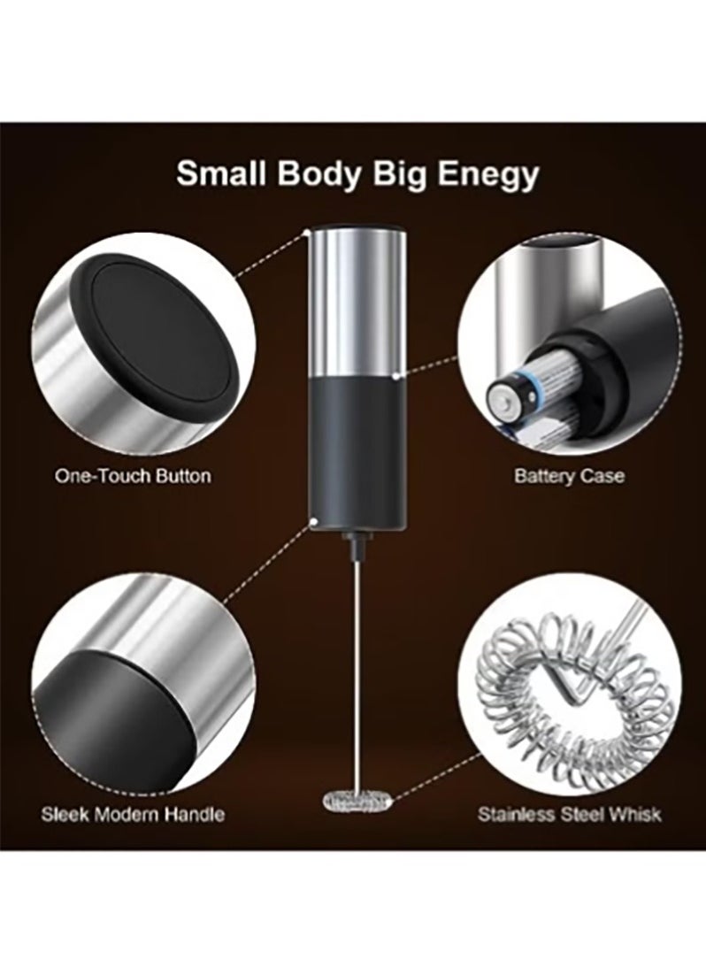 Generic Handheld Milk Frother Electric Battery Operated Foam Maker with Stainless Steel Whisk Mini Hand Mixer for Coffee Latte Cappuccino Hot Chocolate (Black and Silver)  - Image 2