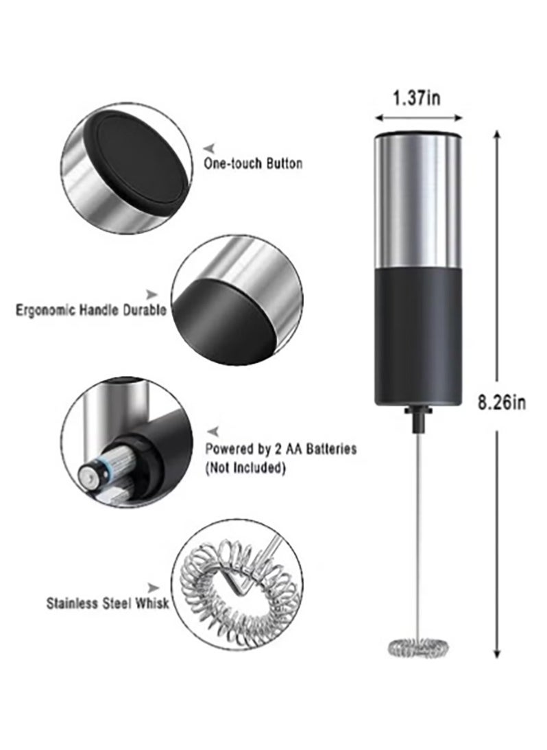 Generic Handheld Milk Frother Electric Battery Operated Foam Maker with Stainless Steel Whisk Mini Hand Mixer for Coffee Latte Cappuccino Hot Chocolate (Black and Silver)  - Image 3