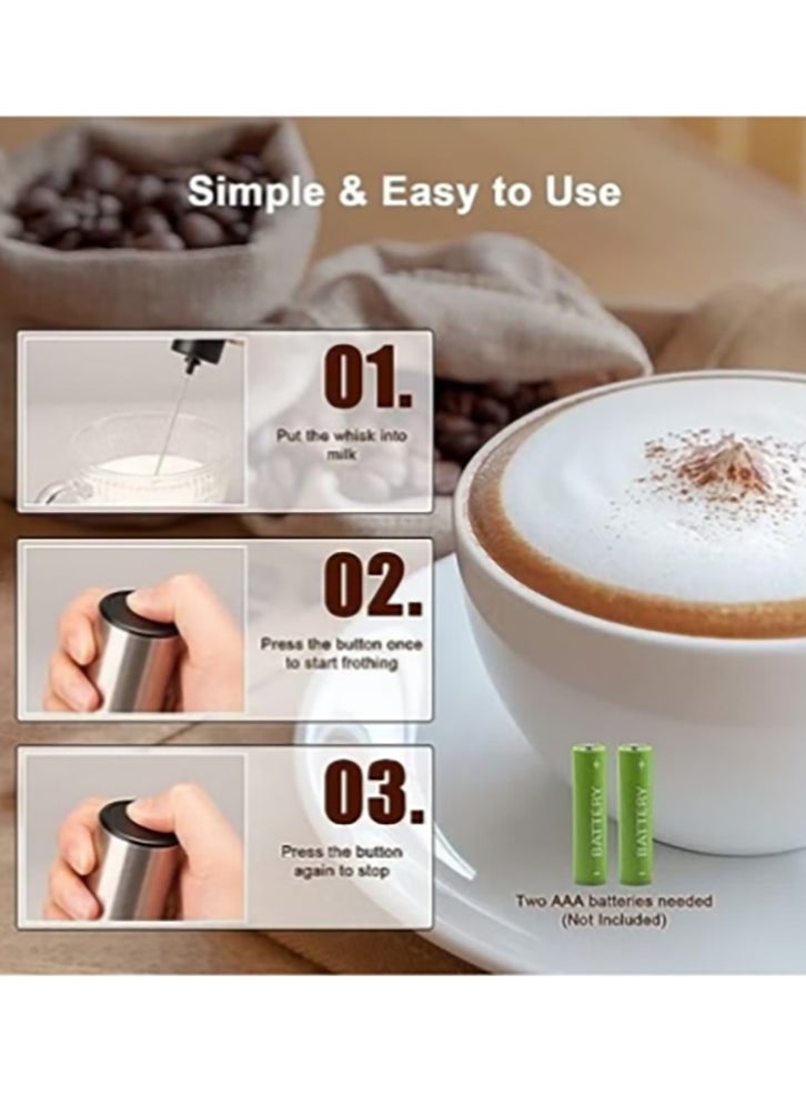Generic Handheld Milk Frother Electric Battery Operated Foam Maker with Stainless Steel Whisk Mini Hand Mixer for Coffee Latte Cappuccino Hot Chocolate (Black and Silver)  - Image 4