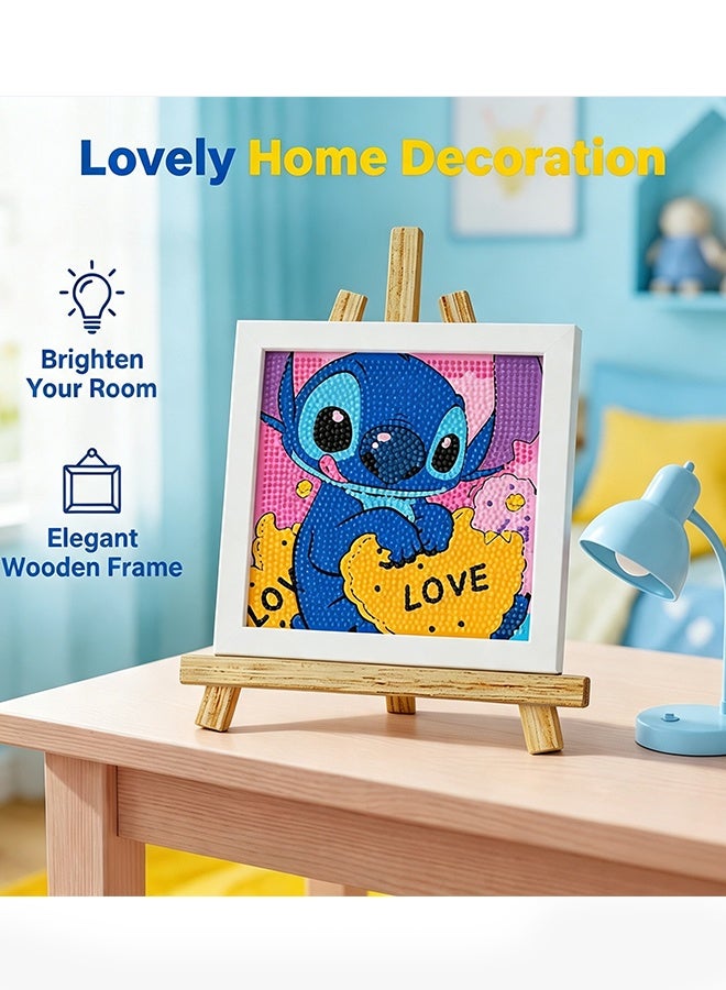 ستيتش مجموعة الرسم بالماس «Stitch 5D» للصنع اليدوي مع إطار خشبي، أدوات حرفية كاملة للأطفال المبتدئين، لوحة فنية بالماس مؤطرة مقاس 6.69×6.69 بوصة، هدية تزيين المنزل أو هدية أعياد الميلاد والعطلات للأطفال - Image 5