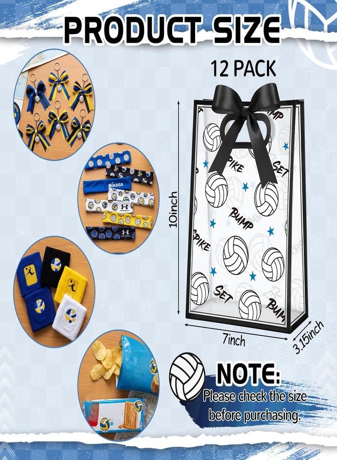 Aliceset 12 Pcs Volleyball Clear Goodie Bag with Die Cut Handles and Ribbons Volleyball Theme Party Favor Bags for Team Snack Gifts Wrapping Birthday Sport Party Treats Supplies, 7 x 10 x 3.15 Inch - Image 2