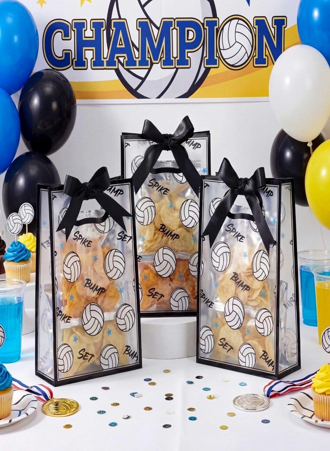 Aliceset 12 Pcs Volleyball Clear Goodie Bag with Die Cut Handles and Ribbons Volleyball Theme Party Favor Bags for Team Snack Gifts Wrapping Birthday Sport Party Treats Supplies, 7 x 10 x 3.15 Inch - Image 4