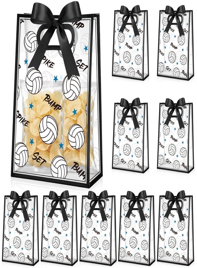 Aliceset 12 Pcs Volleyball Clear Goodie Bag with Die Cut Handles and Ribbons Volleyball Theme Party Favor Bags for Team Snack Gifts Wrapping Birthday Sport Party Treats Supplies, 7 x 10 x 3.15 Inch - Image 1