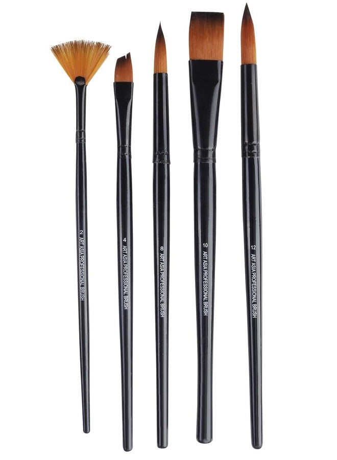 Kabeer Art Short Black Handle Synthetic Mix Paint Brush Set, 5 Pieces - Image 2