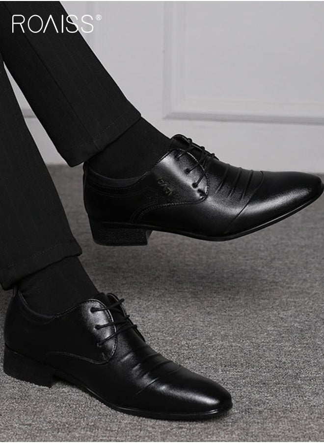 roaiss - Business Formal Leather Shoes for Men Lightweight and Non Slip Pointed Patent Leather Shoes for Office Wedding Business Trip Casual Soft and Breathable Men's Lace up Leather Shoes for Bridegroom - Image 1