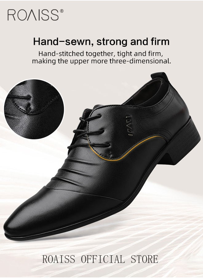 roaiss - Business Formal Leather Shoes for Men Lightweight and Non Slip Pointed Patent Leather Shoes for Office Wedding Business Trip Casual Soft and Breathable Men's Lace up Leather Shoes for Bridegroom - Image 1