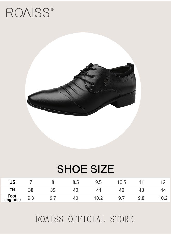 roaiss - Business Formal Leather Shoes for Men Lightweight and Non Slip Pointed Patent Leather Shoes for Office Wedding Business Trip Casual Soft and Breathable Men's Lace up Leather Shoes for Bridegroom - Image 1