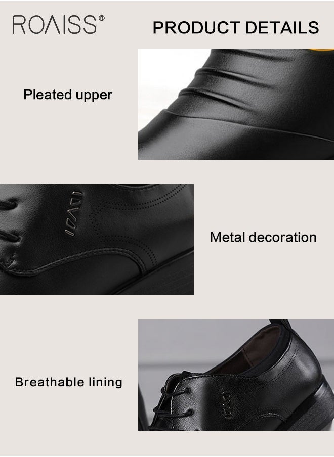 roaiss - Business Formal Leather Shoes for Men Lightweight and Non Slip Pointed Patent Leather Shoes for Office Wedding Business Trip Casual Soft and Breathable Men's Lace up Leather Shoes for Bridegroom - Image 1