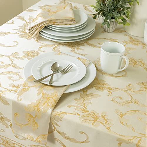 Benson Mills Harmony Scroll Woven Damask Fabric Tablecloth, Everyday, Parties, Special Occasions, Weddings and Holiday Table Cloth (60" X 104" Rectangular, Silver – Gold) - Image 3