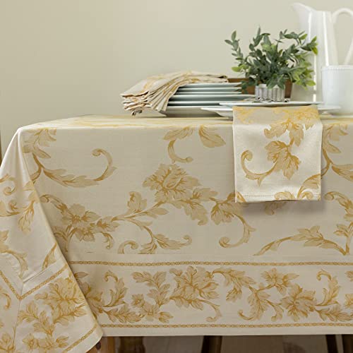 Benson Mills Harmony Scroll Woven Damask Fabric Tablecloth, Everyday, Parties, Special Occasions, Weddings and Holiday Table Cloth (60" X 104" Rectangular, Silver – Gold) - Image 2