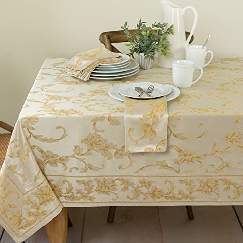 Benson Mills Harmony Scroll Woven Damask Fabric Tablecloth, Everyday, Parties, Special Occasions, Weddings and Holiday Table Cloth (60" X 104" Rectangular, Silver – Gold) - Image 4