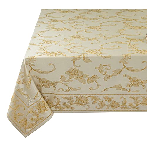 Benson Mills Harmony Scroll Woven Damask Fabric Tablecloth, Everyday, Parties, Special Occasions, Weddings and Holiday Table Cloth (60" X 104" Rectangular, Silver – Gold) - Image 1