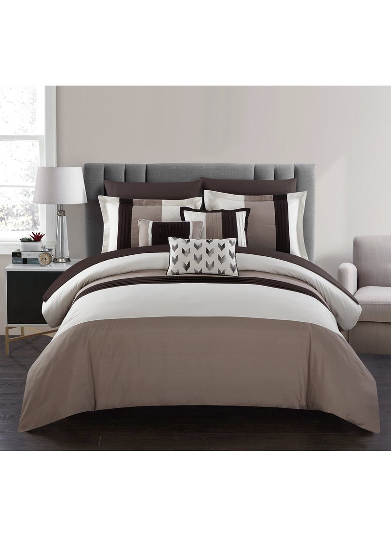 Chic Home Chic Home Beige Bed in a Bag Comforter Set Twin Size 8 Pieces Ayelet  Color Blocked Stripes Premium Microfiber Bedding  Comforter Flat  Fitted Sheets Sham Pillowcase  Decorative Pillows 