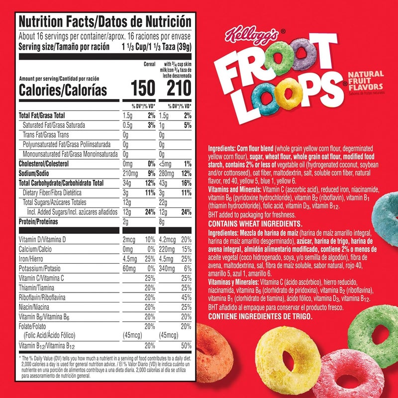 Kellogg's Froot Loops Breakfast Cereal, Giant Size, 23oz Box - Fruity Flavor Kids Cereal - Image 2