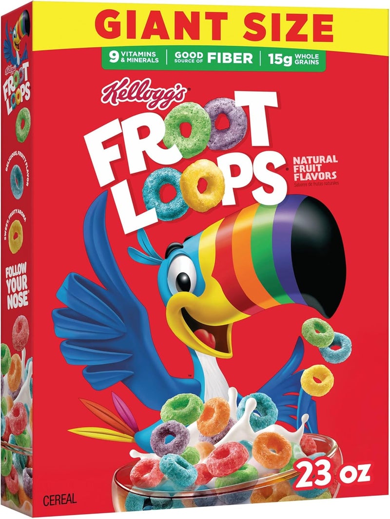 Kellogg's Froot Loops Breakfast Cereal, Giant Size, 23oz Box - Fruity Flavor Kids Cereal - Image 1
