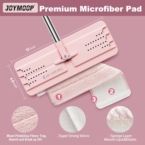 JOYMOOP Flat Mop Microfiber Cleaning Pad for Floor Cleaning 60 Long Handle with Flexible Mop Head Pink - Image 3