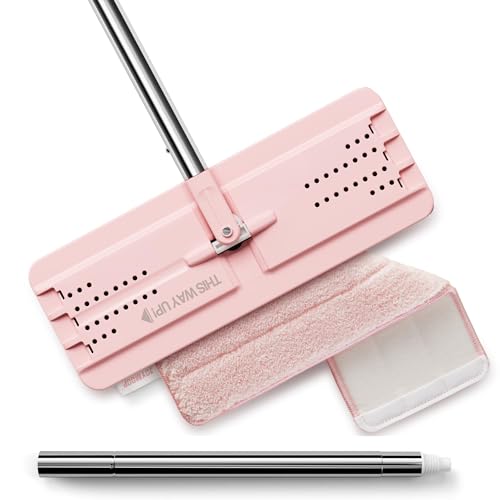 JOYMOOP Flat Mop Microfiber Cleaning Pad for Floor Cleaning 60 Long Handle with Flexible Mop Head Pink - Image 1