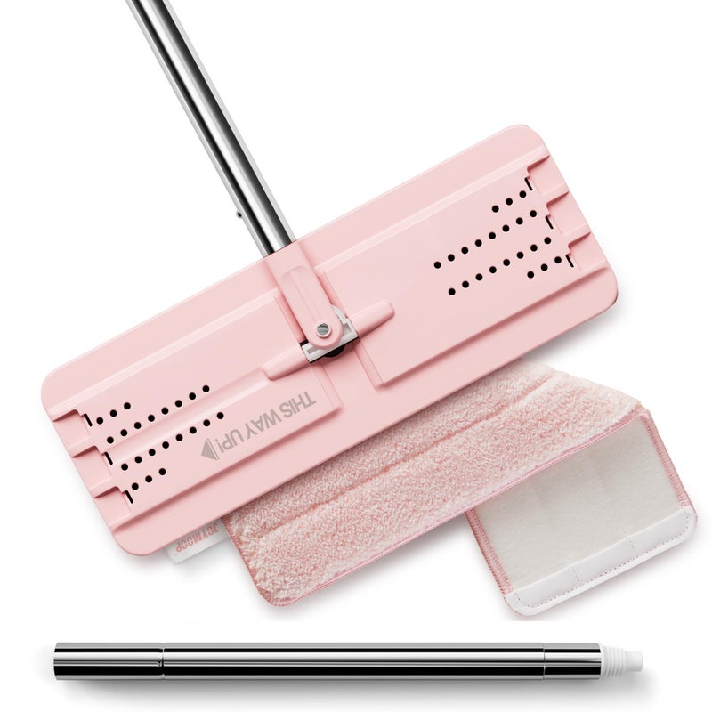 JOYMOOP Flat Mop Microfiber Cleaning Pad for Floor Cleaning 60 Long Handle with Flexible Mop Head Pink - Image 2