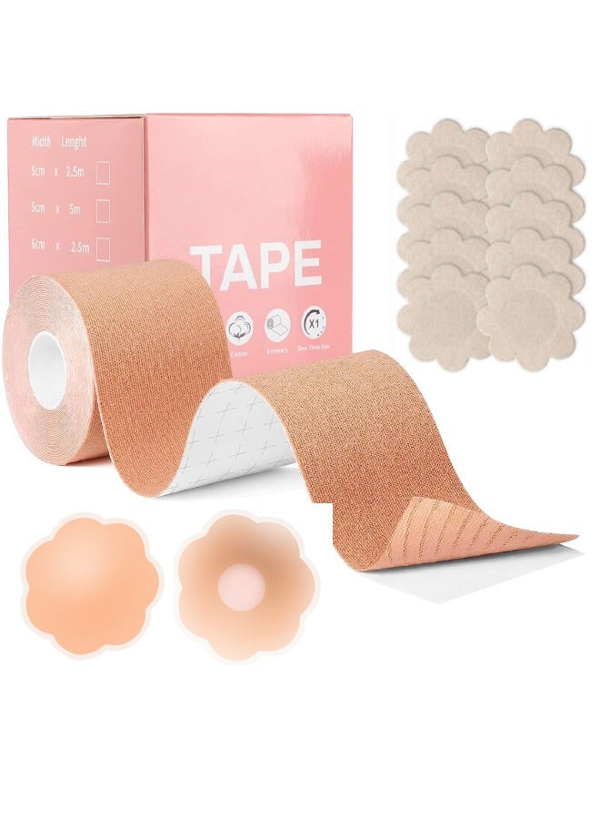 Adhesive Tape for A-E Cup Size | Breathable Body Tape | Works Great with Sticky Bra Backless Bra or Strapless Bra | Nipple Cover Pasties Beige - Image 1
