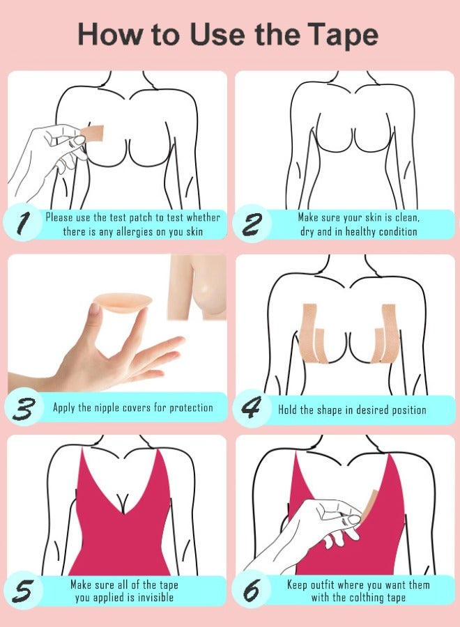 Adhesive Tape for A-E Cup Size | Breathable Body Tape | Works Great with Sticky Bra Backless Bra or Strapless Bra | Nipple Cover Pasties Beige - Image 5