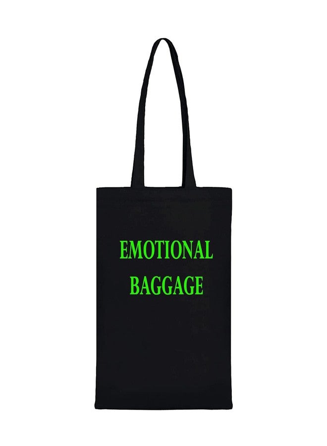 Clapcart Black Canvas Tote Bag for Women | Printed Multipurpose Cotton Zipper Bags | Cute Hand Bag for Girls (Emotional Baggage Neon Green Print) - Image 1