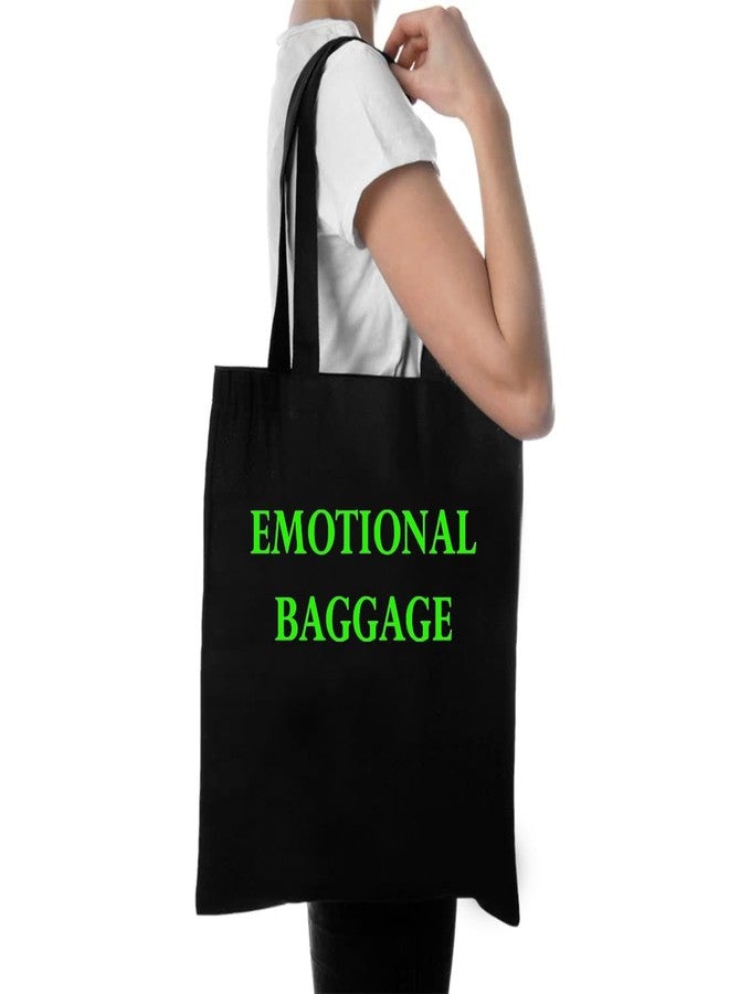Clapcart Black Canvas Tote Bag for Women | Printed Multipurpose Cotton Zipper Bags | Cute Hand Bag for Girls (Emotional Baggage Neon Green Print) - Image 2