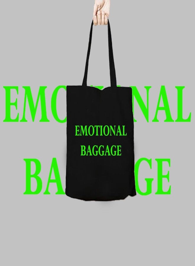 Clapcart Black Canvas Tote Bag for Women | Printed Multipurpose Cotton Zipper Bags | Cute Hand Bag for Girls (Emotional Baggage Neon Green Print) - Image 3