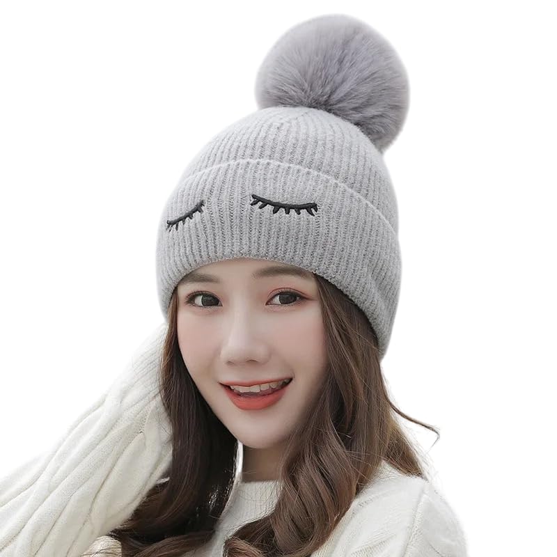 Richmen Women's Knitted Hat Winter Plush Velvet Warm Woolen Cap Soft Snow Proof Stylish Slouchy Beanie Pom Pom Cap for Outdoor Girls & Ladies - Image 1