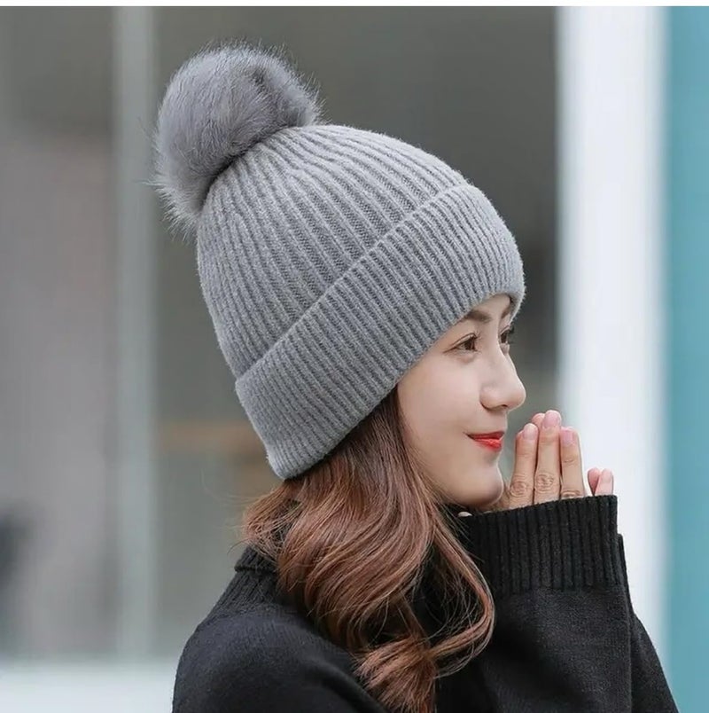 Richmen Women's Knitted Hat Winter Plush Velvet Warm Woolen Cap Soft Snow Proof Stylish Slouchy Beanie Pom Pom Cap for Outdoor Girls & Ladies - Image 5