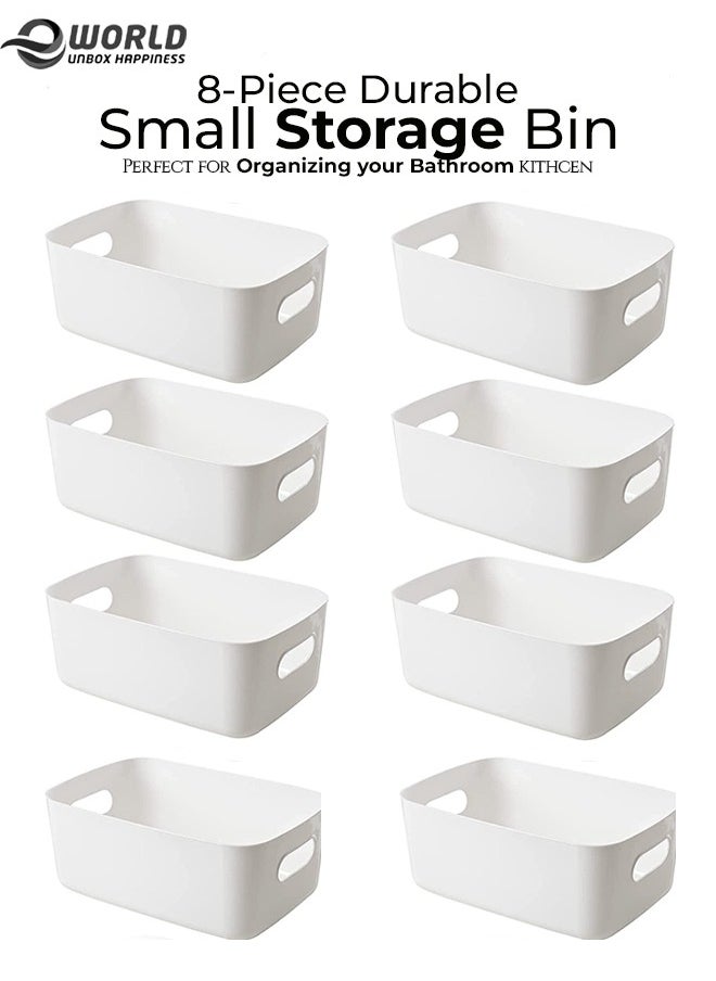 Eworld - Set of 8 Plastic Storage Bins Multiuse Desk Cabinet Organizer with Built in Handle - Image 1