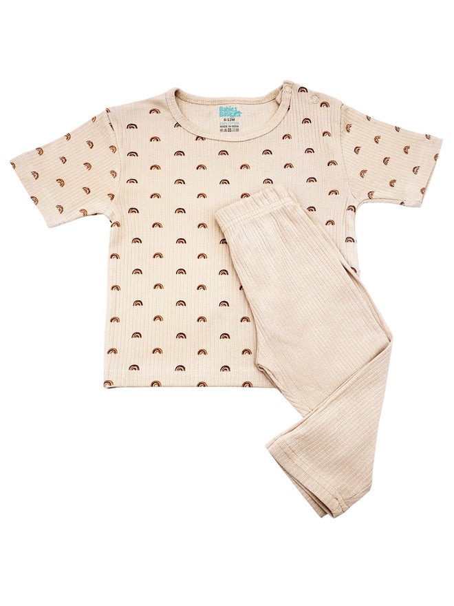 Babies Basic Premium Ribbed Cotton Short Sleeves T-Shirt and Plain Pyjama Set - Image 1