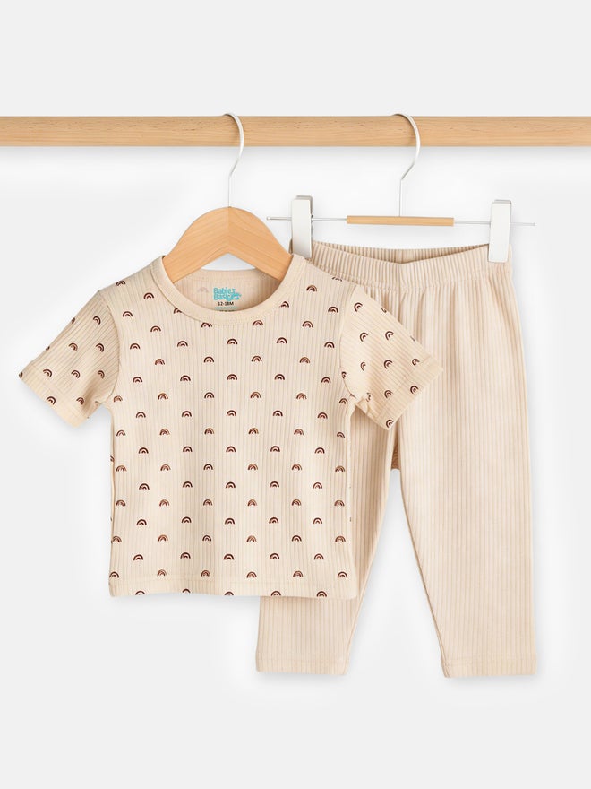 Babies Basic Premium Ribbed Cotton Short Sleeves T-Shirt and Plain Pyjama Set - Image 4