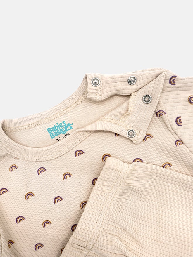 Babies Basic Premium Ribbed Cotton Short Sleeves T-Shirt and Plain Pyjama Set - Image 5