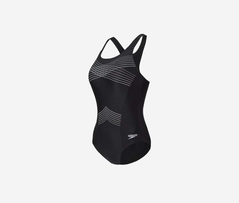 speedo Women Logo Print One,piece Swimsuit, Black and White  - Image 1