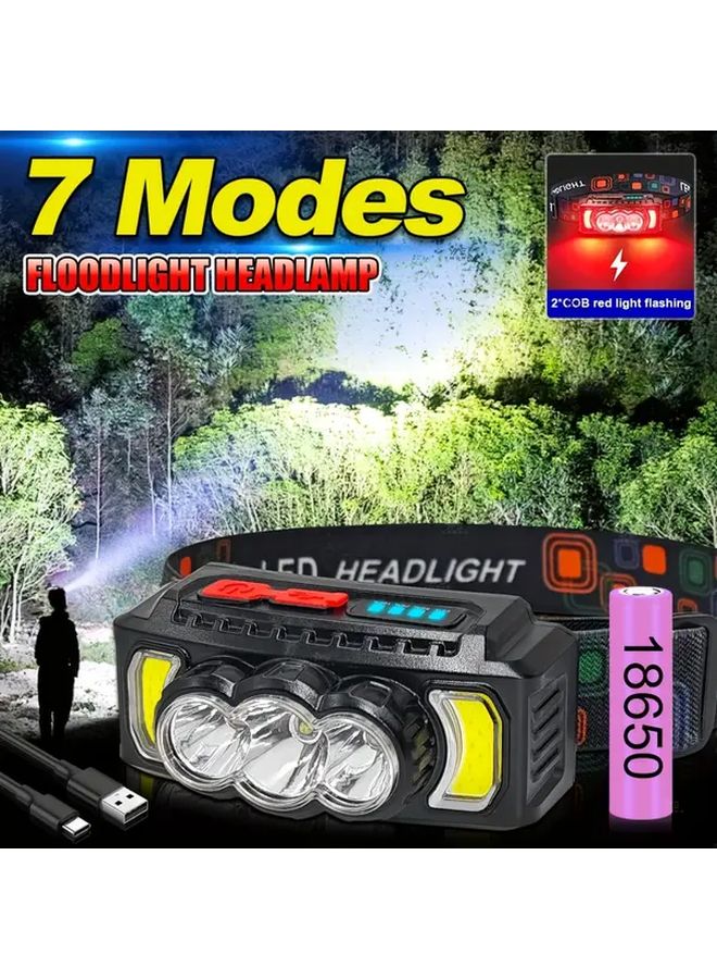 Set 1 Rechargeable Headlamp 7 Modes 1200mAh LED Headlight For Outdoor Work - Image 2