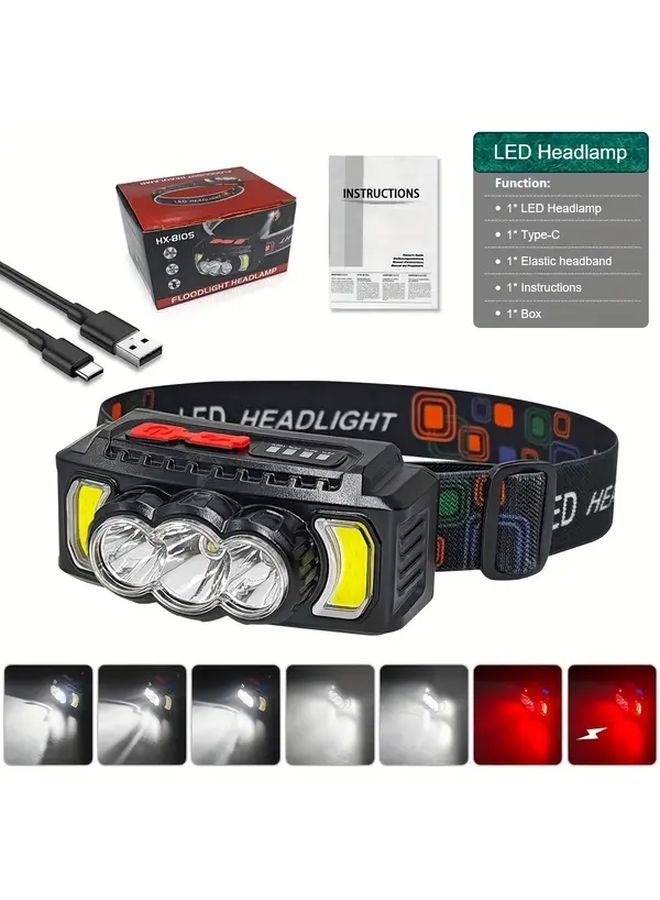 Set 1 Rechargeable Headlamp 7 Modes 1200mAh LED Headlight For Outdoor Work - Image 1