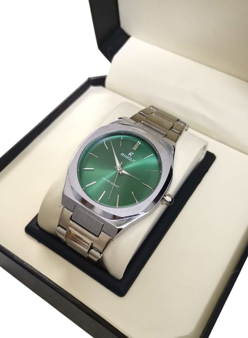 Rivoly Men's Stainless Steel Analog Quartz Watch Easy to Read Fashion Design Waterproof Luxury Classic Big Face Wrist Watch  - Image 1