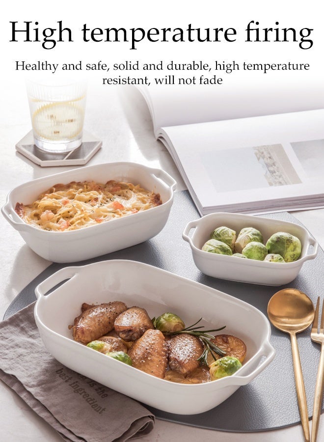 DUNISO 3Pcs Ceramic Baking Tray,Baking Dish with Double Handle,Double Ear Vegetable Dish,Microwave & Dishwasher Safe,for Lasagna/Cake/Tapas/Salad/ Pizza/Steak,6Inch/8Inch/10Inch - Image 4