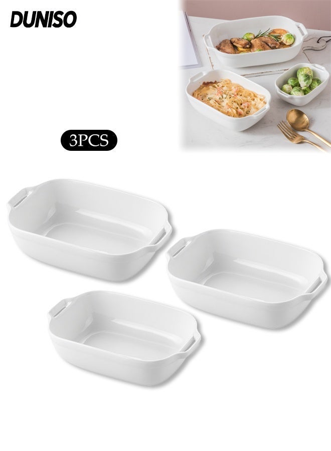 DUNISO 3Pcs Ceramic Baking Tray,Baking Dish with Double Handle,Double Ear Vegetable Dish,Microwave & Dishwasher Safe,for Lasagna/Cake/Tapas/Salad/ Pizza/Steak,6Inch/8Inch/10Inch - Image 1