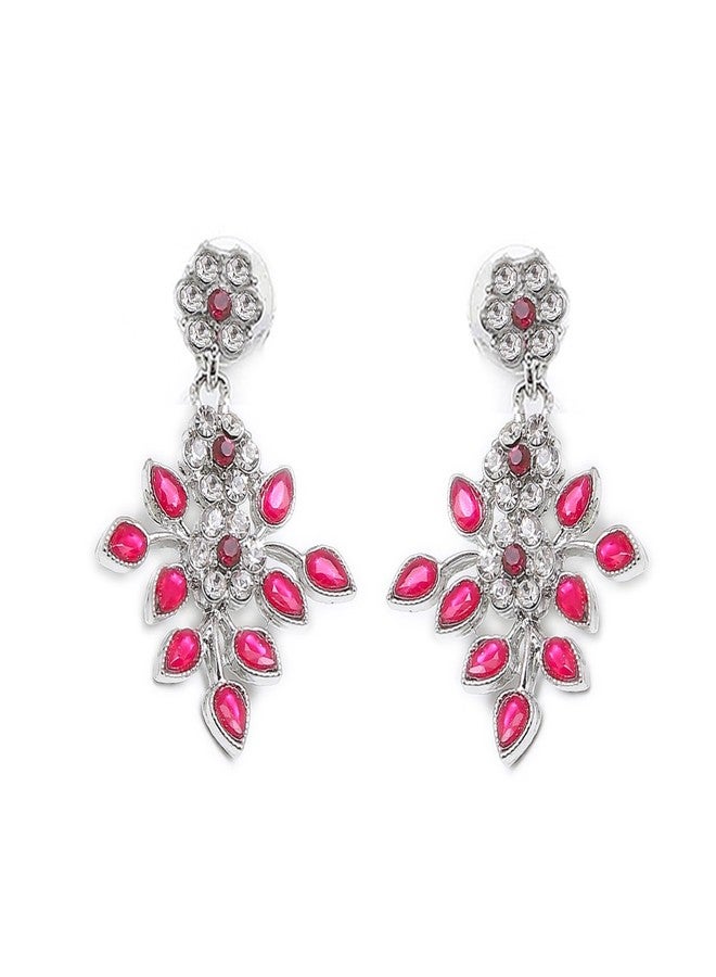 KENNICE Rhodium-Plated Cubic Zirconia Studded Leafy Shaped Necklace With Earrings Jewellery Set For Girls and Women - Image 4