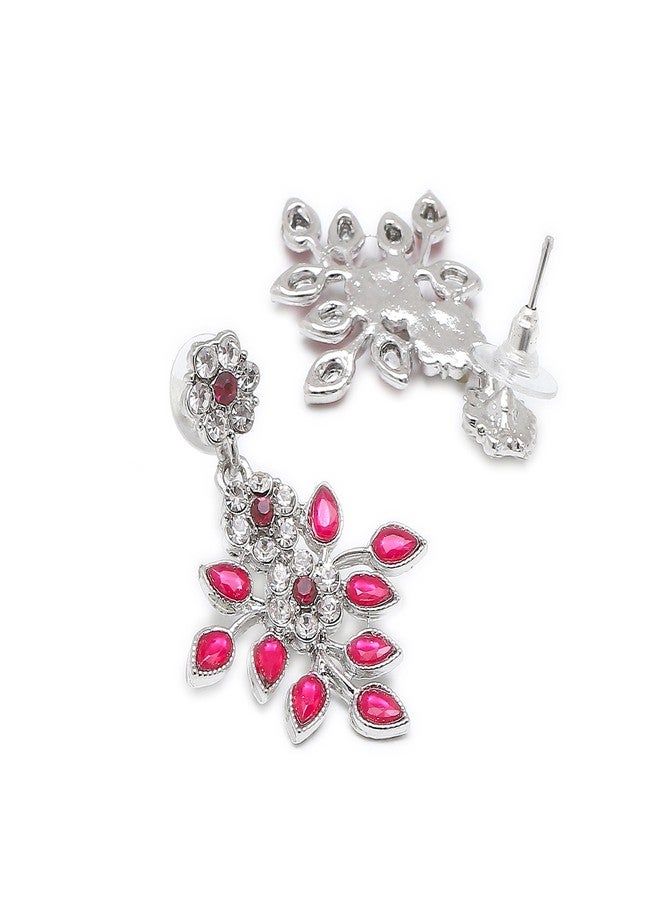 KENNICE Rhodium-Plated Cubic Zirconia Studded Leafy Shaped Necklace With Earrings Jewellery Set For Girls and Women - Image 5