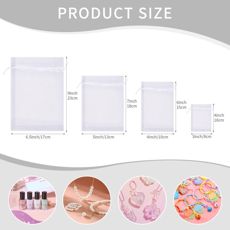 Crweety 50 Pcs White Organza Bags 4x6 Inch Small Mesh Bags Drawstring Small Gift Bags Goodie Bags for Valentine Gifts Jewelry Candy Party Favor - Image 2