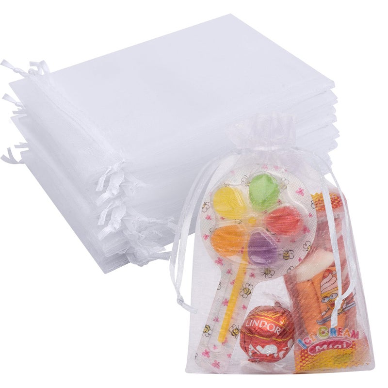 Crweety 50 Pcs White Organza Bags 4x6 Inch Small Mesh Bags Drawstring Small Gift Bags Goodie Bags for Valentine Gifts Jewelry Candy Party Favor - Image 1
