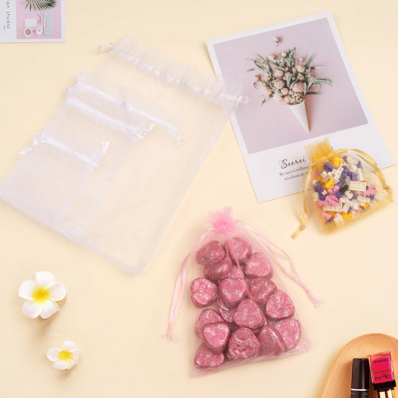 Crweety 50 Pcs White Organza Bags 4x6 Inch Small Mesh Bags Drawstring Small Gift Bags Goodie Bags for Valentine Gifts Jewelry Candy Party Favor - Image 5