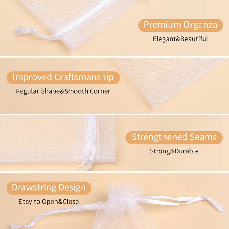 Crweety 50 Pcs White Organza Bags 4x6 Inch Small Mesh Bags Drawstring Small Gift Bags Goodie Bags for Valentine Gifts Jewelry Candy Party Favor - Image 3