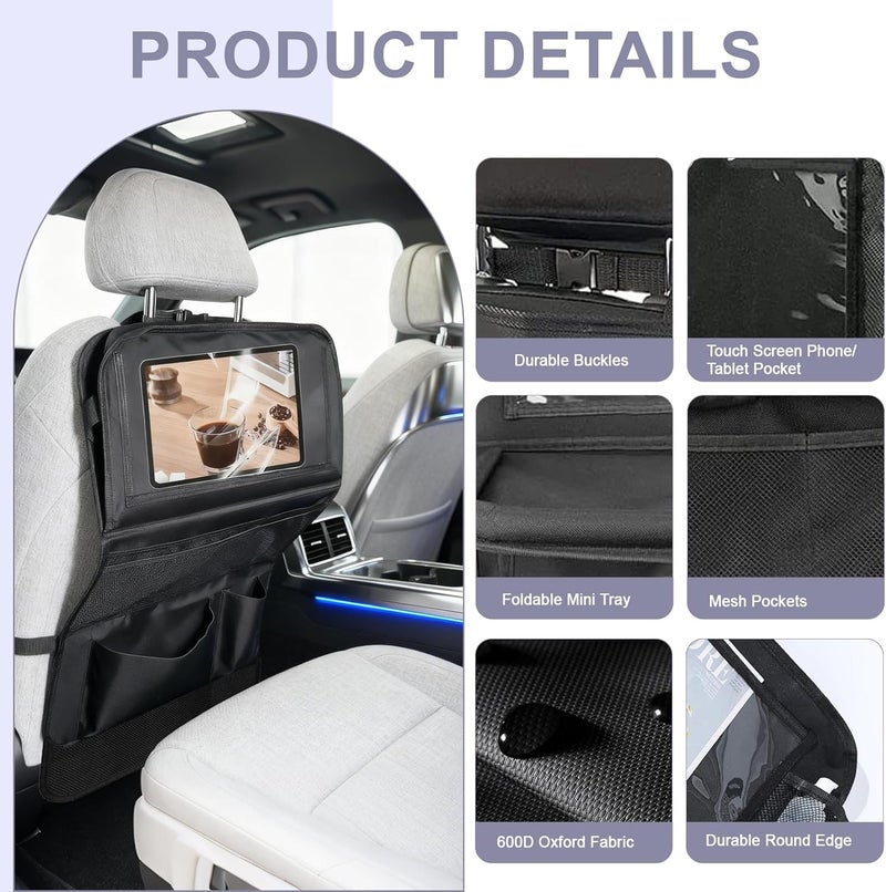 Crayfomo Car Seat Organiser 2-Pack with Foldable Table Tray and 7 Pockets - Image 2