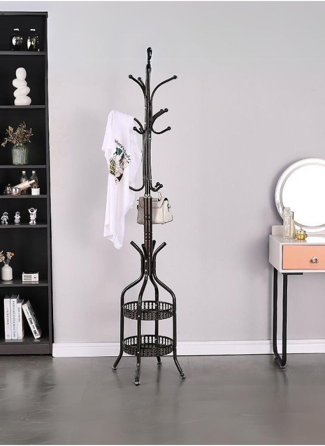 Generic - Clothes hanger with 2 shelves and several hooks for storage, black - Image 1